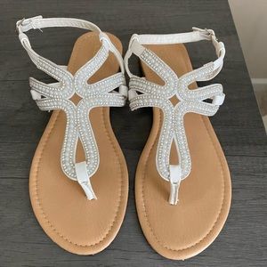 White Beaded Olivia Sandals (Size 9)